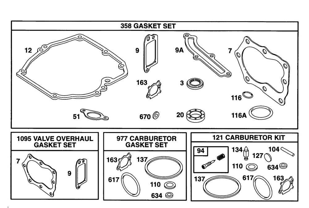 Gasket Sets Diagram and Parts List for 12E802-0830-XX  Briggs and Stratton Engine